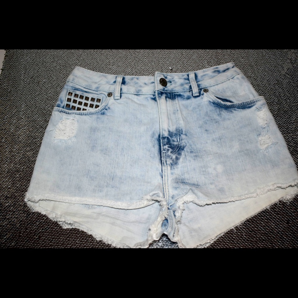 Studded denim shorts